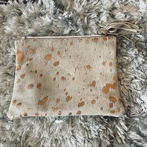 VASH Rose Gold Calf Hair Leather Clutch Crossbody
